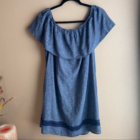 ZARA Chambray Off The Shoulder Mini Dress - Picture 4 of 6